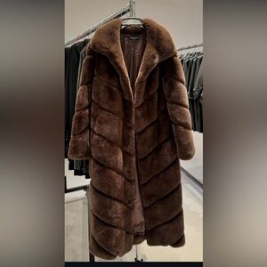 BRAND NEW Generation Love Women's Brown Faux Fur Coat long size XS